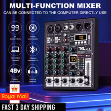 4-Channel Audio Mixer with DSP, USB, Bluetooth 48V Phantom Power for DJ & Karaok