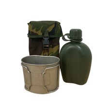 Dutch Army Surplus Water Bottle + Pouch + Cup Military Canteen Set [Long Pouch]