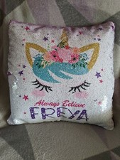 Freya Personalised Cushion Sequin Unicorn Reversible Pink Throw Pillowcase Cover