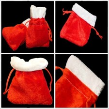 Small Mini Red Santa Sack Christmas Xmas Present Velvet Fabric Gift Bag Pouch x1