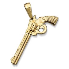 Solid 10K Yellow Gold Revolver Pistol Pendant, Six Shooter Real Gold Gun Pendant