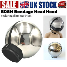 BDSM Bondage Hood Stainless Steel Round Ball Helmet Neck Collar Restraint 30cm