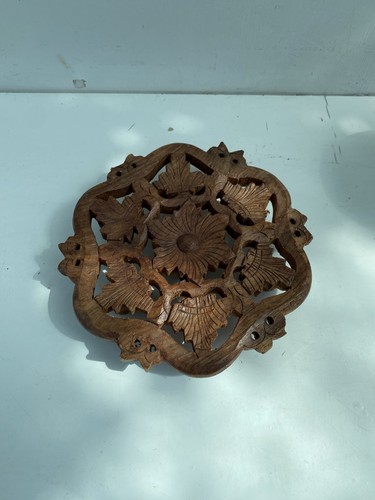 Carved wooden plant pot - carved, stand