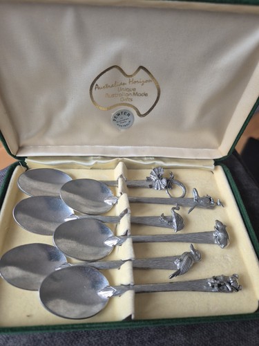 Vintage pewter teaspoon set - 6x,