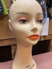 Vintage Mannequin Head Female Makeup & Eyelashes Swan Neck 15” Tall
