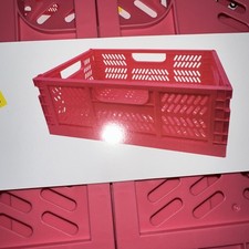 2 Pc Pink Plastic Collapsible stackable Crates 16.92W x 11.41D x 6.22H (NEW)