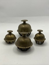 Tibetan Buddhist Brass Elephant Claw Set Of 4 Bells Engraved Floral Design (SN)
