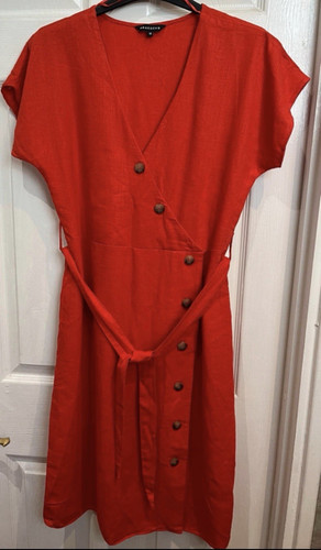 Peacocks red linen blend wrap - peacocks,