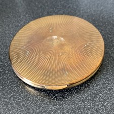 VINTAGE KIGU POWDER COMPACT - ROUND - FLORAL PATTERN ON GOLD BACKGROUND - 1950s