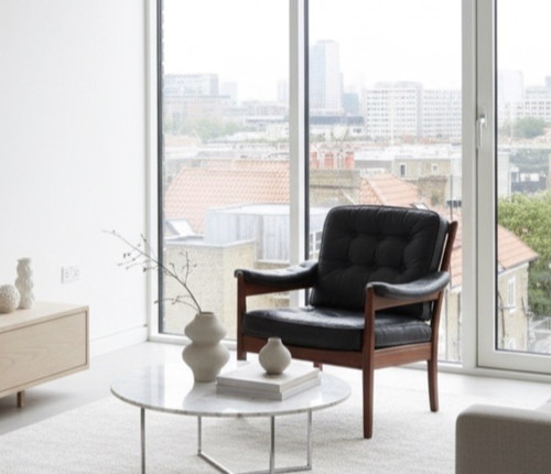 Vintage black leather lounge - vintage,
