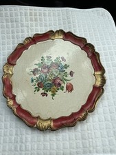Vintage Florentine Style Wooden Papier Mache Circular Tray Floral Pattern 24cm
