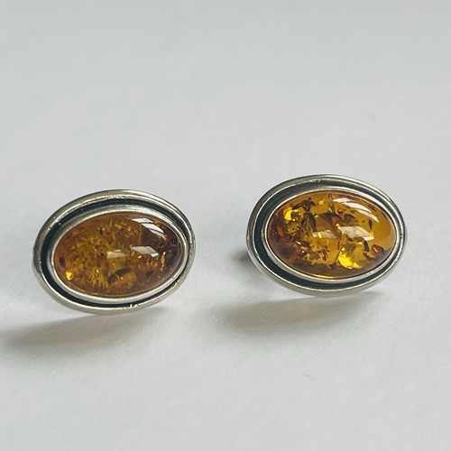 Sterling silver amber earrings - silver,