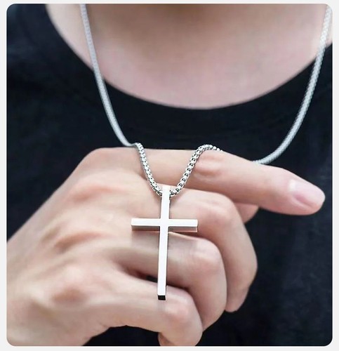 Silver cross necklace for - silver, men