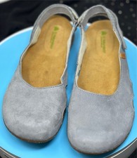 El Naturalista Smoke Blue/Grey Nubuck Flat Shoes Adjustable Slingback Label 40