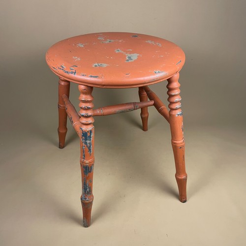 Painted red wooden stool - red,