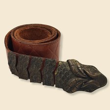 Vintage Brown Leather Snake Western Buckled Belt Worn In 