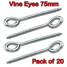 20 x VINE EYES - BRIGHT ZINC PLATED 75mm (3") x 12g BZP SCREW EYE PLANTS