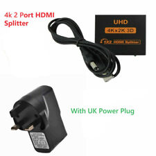 1 INPUT 2 OUTPUT HDMI SPLITTER 2 WAY SWITCH BOX HUB 4K UHD 3D+UK Power Plug