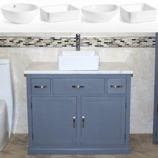 Bathroom Vanity Unit | Grey Wash Stand White Marble & Ceramic Basin
