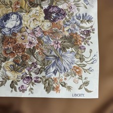 LIBERTY Floral Print Silk Scarf Ivory Brown Elegant 34.6" 88x88cm