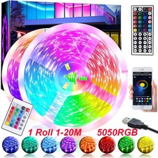 LED Strip Lights 1-20M 5050 RGB Colour Changing Tape Cabinet Kitchen TV Lighting