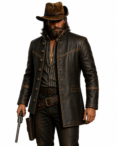 Men western leather - coat, –