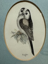 Original Watercolour By Karen Vere 1979 Long Tailed Tit Bird Art Ornithology