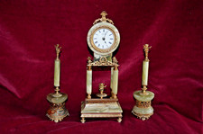 Antique/Vintage ACF Green Onxy & Ormolue Clock & Garnitures