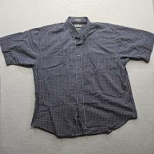 Van Heusen Mens Size XL Navy White Windowpane Short Sleeve Button Down Shirt