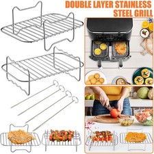 Air Fryer Rack Stainless Steel Double Basket Grill Sticks Accessories for Ninja