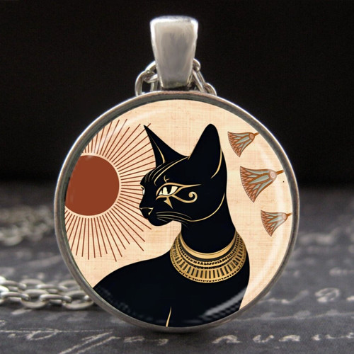 Egyptian black cat necklace - egyptian,