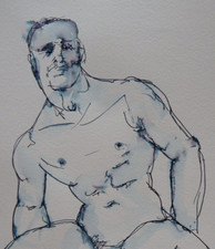 Male nude ink drawing in a