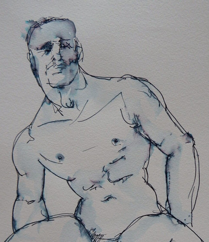 Male nude ink drawing - , a