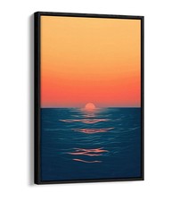 BEAUTIFUL ORANGE SUNSET ON SEASCAPE FLOAT EFFECT FRAME CANVAS ART PIC PRINT