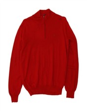 MARINA YACHTING Mens Zip Neck Jumper Sweater Large Red Virgin Wool AP10