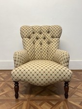 19thC Style Button Back Stunning Armchair Serpentine Front *Gold Fabric