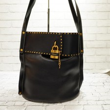 Chloe  Shoulder Bag Gold padlock charm  Studded Leather Black Authentic