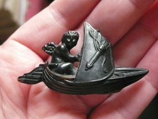 Victorian Irish Bog Oak Cupid with His Arrow Brooch