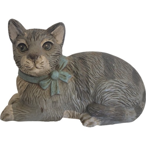 Vintage cat figurine with blue - cat,
