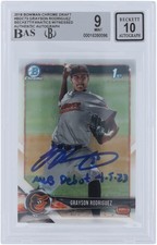 Grayson Rodriguez Orioles Signed 2018 Bowman Draft #BDC-73 BAS 9/10 Card w/Insc