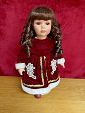 Vintage Porcelain Doll   Red Velvet Dress chunky Girl  with Mary Jane Shoes 16in