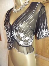 Wallis ❤️ Black Beaded Gatsby Deco 1920’s Style bolero shrug size 12 Uk
