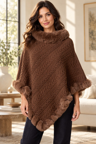 Ladies faux fur poncho - poncho, cape