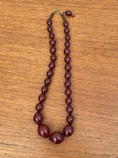 Antique VTG cherry amber Bakelite bead necklace internal streaking restrung 49g