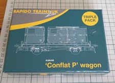 Conflat P Wagons. Triple Pack by Rapido Trains N Gauge Boxed