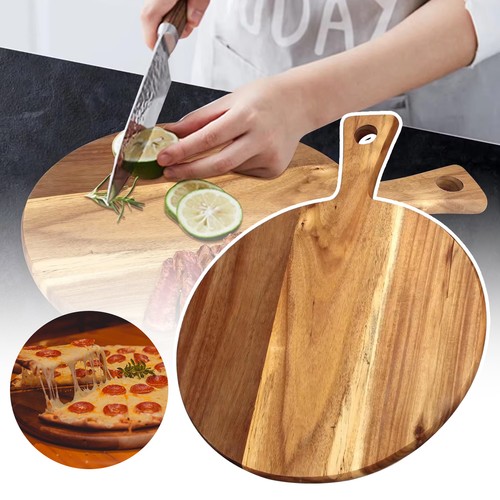 Round wooden pizza serving - pizza,