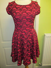 QED LONDON SIZE S WOMENS STRETCHY DRESS PINK MIX FIT & FLARE