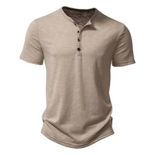 Mens Solid Button Henley T