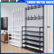 Large 8 Hooks Coat and Hat Stand Metal Shoe Rack 5 Tiers Shelf Hanger Organizer