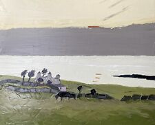 Welsh art oil painting - ‘Cottages At Sunset’ - after Kyffin Williams